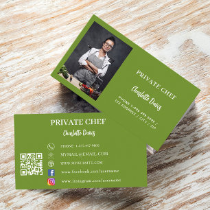 Carte De Visite Chef privé basil vert photo restauration code QR