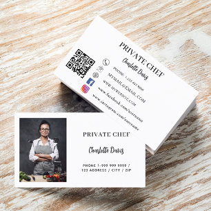 Carte De Visite Chef privé blanc noir photo traiteur code QR