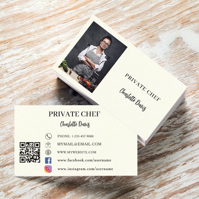Carte De Visite Chef privé ivoire photo traiteur code QR (Créateur téléchargé)