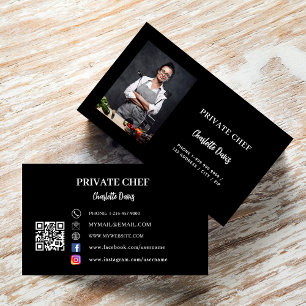 Carte De Visite Chef privé noir blanc photo traiteur code QR