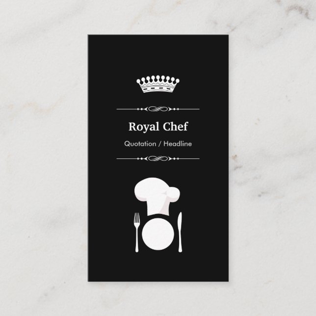 Carte De Visite Chef Royal - Professionnel Moderne Noir Blanc (Devant)