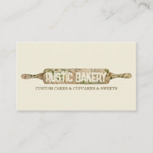 Carte De Visite Chef Rustique rouleau de pâtisserie floral ivoire