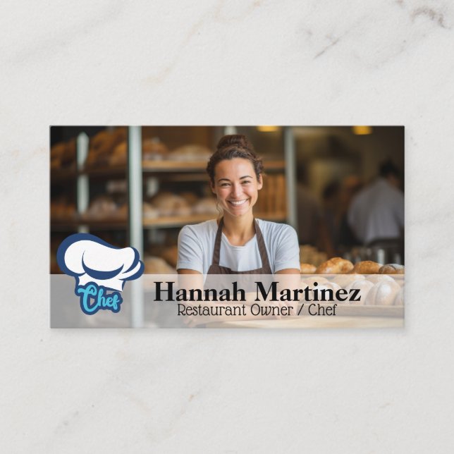 Carte De Visite Chef souriant | Magasin de boulangerie (Devant)