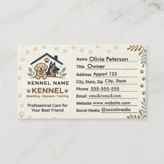 Carte De Visite Chenil Minimaliste pour Chiens Planche de Pension