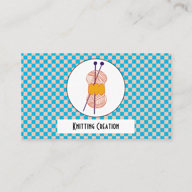 Carte De Visite Chèques Bleu clair & Beige Motif & Tricot (Devant)