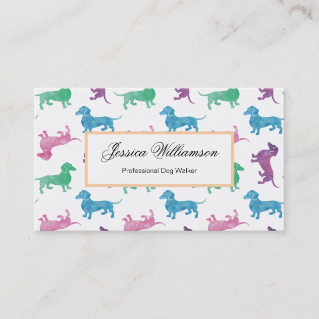 Carte De Visite Cher Dachshund Pastel Marcheur de chien couleur (Devant)