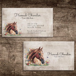 Carte De Visite cheval aux fleurs sauvages, équitation de campagne