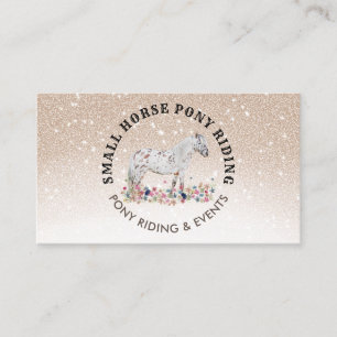Carte De Visite Cheval de Formateur Équestre Poney Floral Beige
