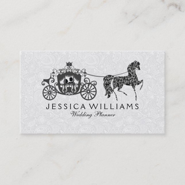 Carte De Visite Cheval et transport Mariage noir et blanc (Devant)