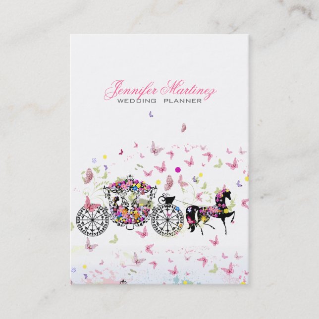 Carte De Visite Cheval mariage & Fleurs de transport & Papillons (Devant)