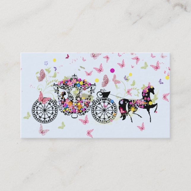 Carte De Visite Cheval mariage & Fleurs de transport & Papillons 2 (Devant)