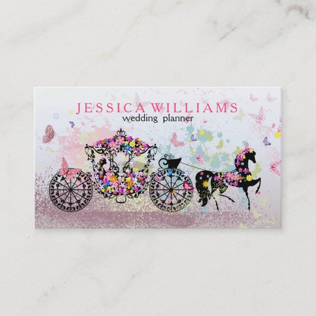 Carte De Visite Cheval mariage & Fleurs de transport & Papillons 3 (Devant)