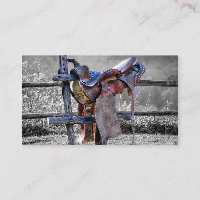 Carte De Visite Cheval Saddle Sur Corral Fence Western (Devant)