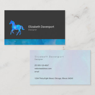 Carte De Visite Cheval sauvage en Aquarelle Bleue et Violette Gras