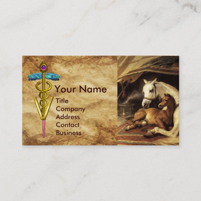 CARTE DE VISITE CHEVAUX HINDQUARTERS SYMBOLE VÉTÉRINAIRE CADUCUS (Devant)