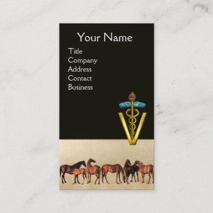 CARTE DE VISITE CHEVAUX/MARES ET FOALS SYMBOLE VÉTÉRINAIRE CADUCE