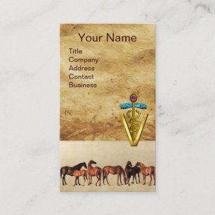 CARTE DE VISITE CHEVAUX/MARES ET FOALS SYMBOLE VÉTÉRINAIRE CADUCE