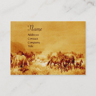 Carte De Visite CHEVAUX, or métallique, sépia brun