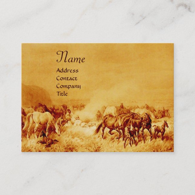 Carte De Visite CHEVAUX, sépia brun doré (Devant)