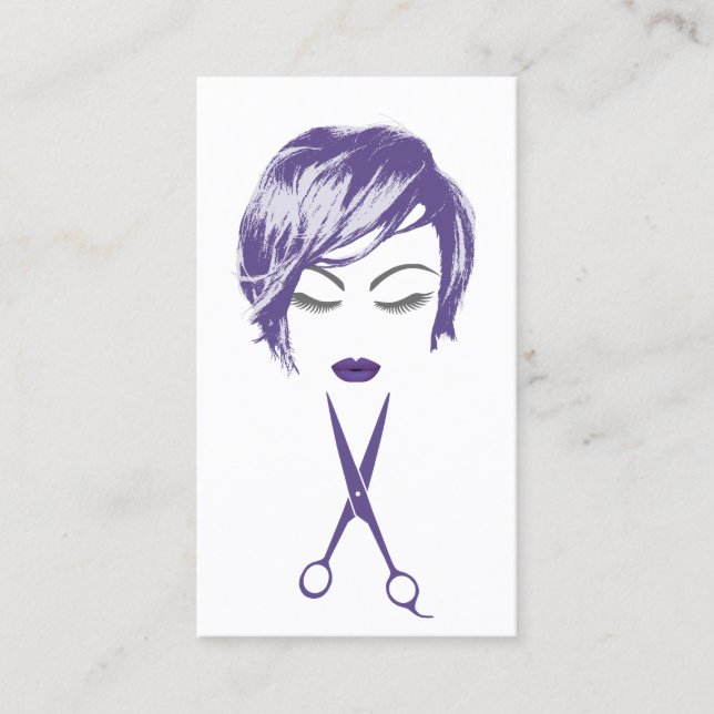 Carte De Visite Cheveux et maquillage Artiste Violet Short Haircut (Devant)
