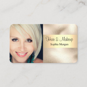 Carte De Visite Cheveux Et Maquillage, Texte Noir, Votre Photo, Or