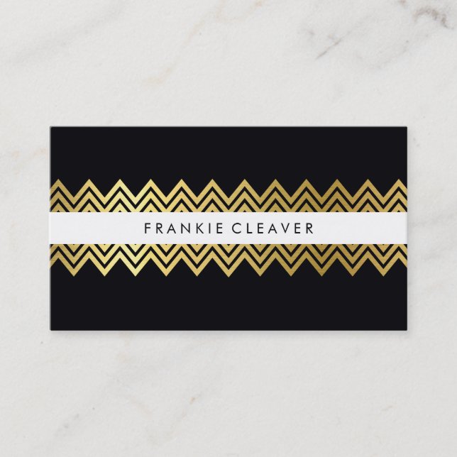 Carte De Visite CHEVRON MODERNE MOTIF or simple et tendance noir (Devant)