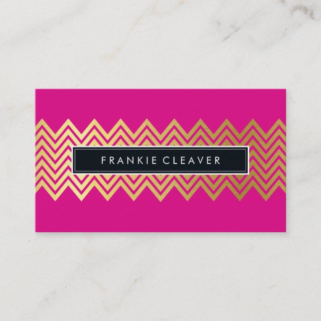 Carte De Visite CHEVRON MODERNE MOTIF or tendance rose vif (Devant)