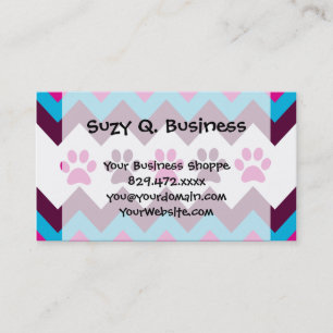 Carte De Visite Chevron Pink Turquoise Chiot Empreintes de pattes 