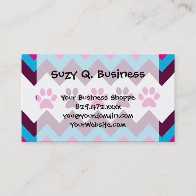Carte De Visite Chevron Pink Turquoise Chiot Empreintes de pattes  (Devant)