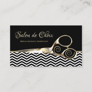 Carte De Visite Chevron Stripes Salon Gold Hairstylist ciseaux
