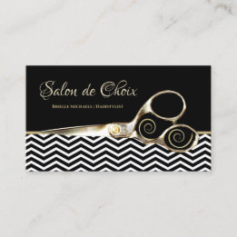 Carte De Visite Chevron Stripes Salon Hairstyliste Or Ciseaux