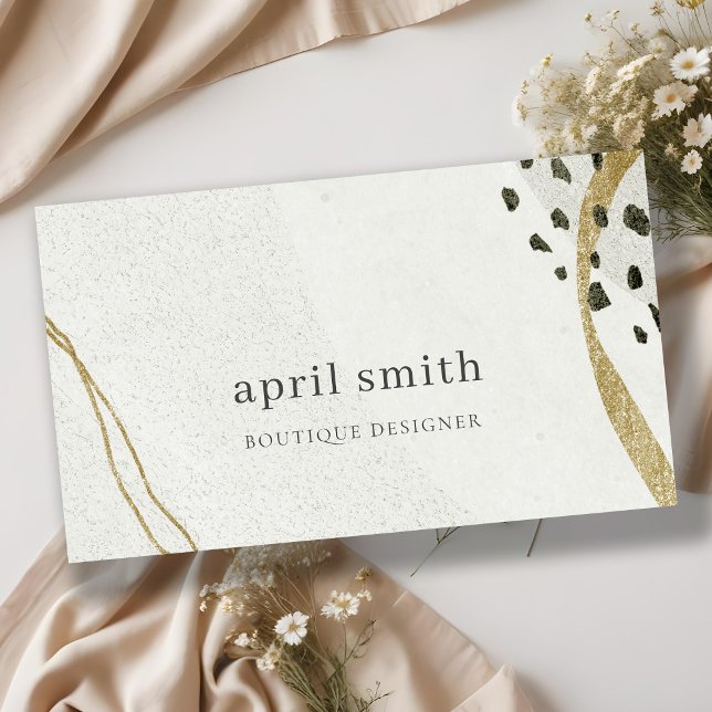 Carte De Visite Chic Abstrait d'ivoire d'or noir Gris pierre textu (Créateur téléchargé)