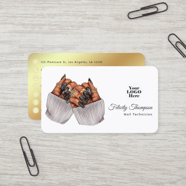 Carte De Visite Chic Africain Américain Nail Salon Design (Devant/Arrière en situation)