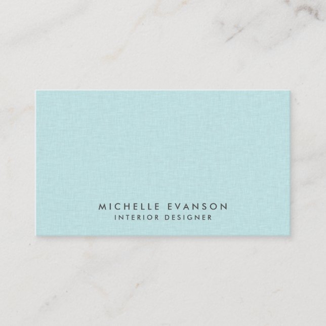 Carte De Visite Chic Aqua Blue Linen Simple Professionnel (Devant)