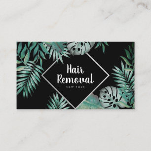 Carte De Visite Chic argent noir tropical vert aquarelle feuilles