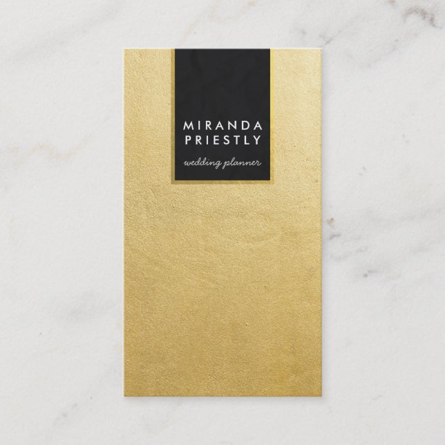 Carte De Visite Chic Black & Faux Gold Foil Mariage Planificateurs (Devant)