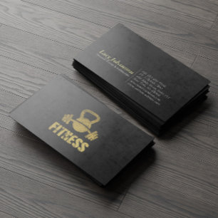 Carte De Visite Chic Black Gold Fitness Trainer Kettlebell Barbell