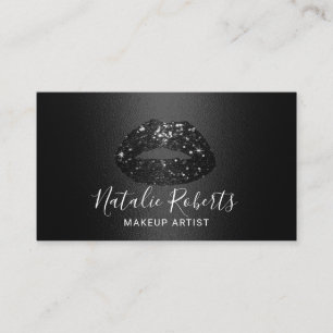 Carte De Visite Chic Black Parties scintillant Lips Maquillage Art