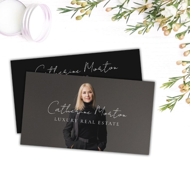 Carte De Visite Chic Black Realtor Photo Luxe Immobilier (Luxury Classy Realtor Photo Real Estate Business Card)