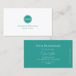 Carte De Visite Chic blanc clair et Turquoise avec logo profession