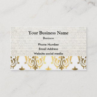 Carte De Visite Chic blanc et or damassé