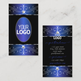 Carte De Visite Chic Bleu Bleu Violet Ornat Ornat avec logo