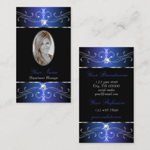 Carte De Visite Chic Bleu Bleu Violet Ornat Ornat avec Photo