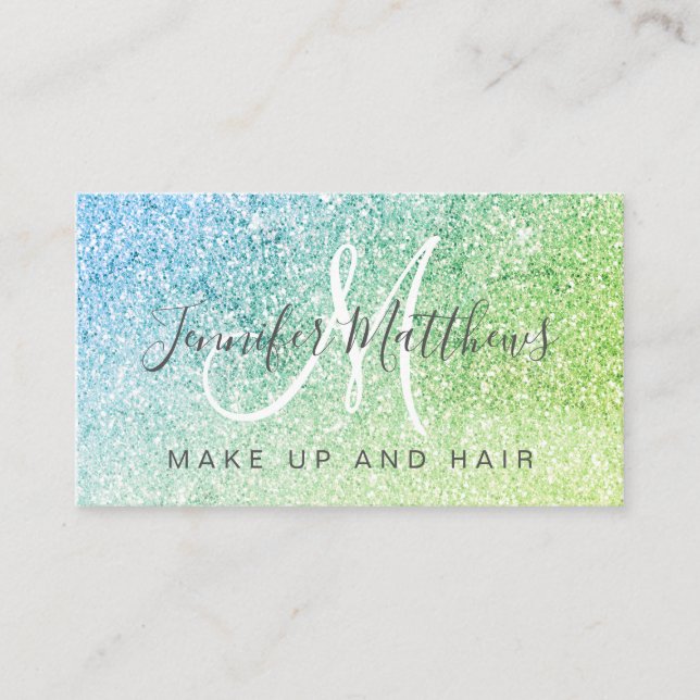 Carte De Visite Chic Blue Green Parties scintillant Maquillage Art (Devant)