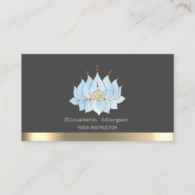 Carte De Visite Chic Blue Lotus Gold Stripe Yoga Instructeur (Devant)