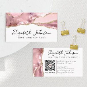 Carte De Visite Chic Blush Rose or Parties scintillant Agate Marbr