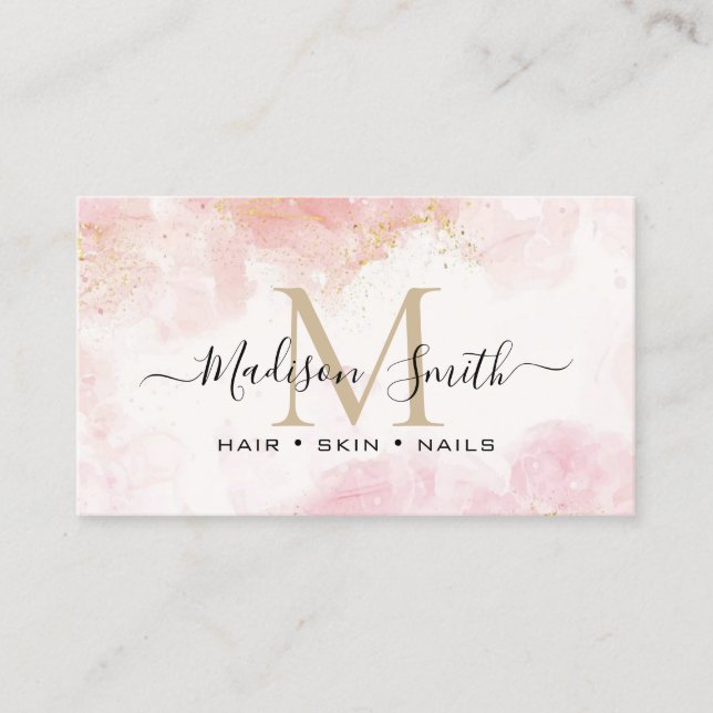 Carte De Visite Chic Blush rose or Parties scintillant marbre Agat (Devant)