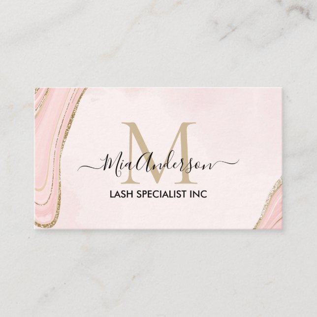 Carte De Visite Chic Blush rose or Parties scintillant marbre Agat (Devant)