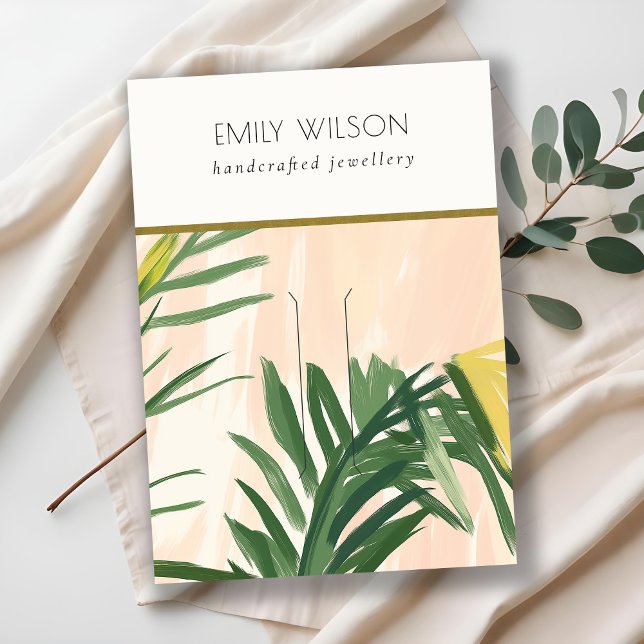 Carte De Visite Chic Boho Blush Green Tropical Palm Feuille Coiffu (Créateur téléchargé)