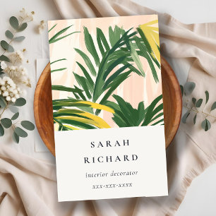 Carte De Visite Chic Boho Blush Green Tropical Palm Plage Feuille